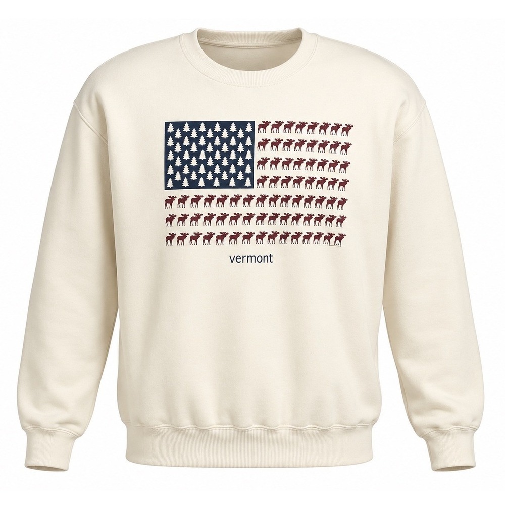 Jerzees Vermont Moose Graphic‎ Sweatshirt XL Cream NuBlend Fleece Crewneck USA